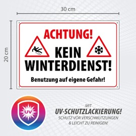 High-Quality Sign Aluminium Dibond with UV Protective Coating "Achtung! KEIN WINTERDIENST" 200 x 300 mm Rectangular Sign Enter at Your Own Risk Weatherproof Aluminium / Dibond
