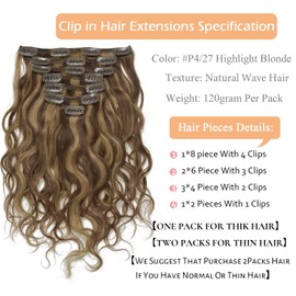 Lacerhair Curly Clip in Hair Extensions Piano Dark Brown Highlight Honey Blonde Real Remy Human Hair Natural Wave Curly Clip Ins Thick End Wavy Hair Extensions 120G 7Pcs Full Head 22Inch #P4/27