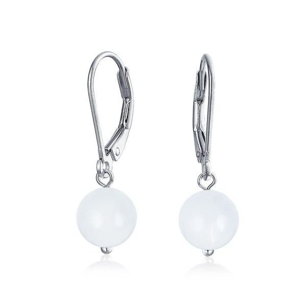 Simple Plain White Jade Gemstone Round Dangle Lever back Ball