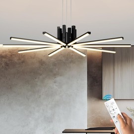 WFOTPZUK Modern Led Chandelier, Dimmable Black Sputnik Light Fixture with Remote Control, Modern Pendant Light for Dining Room Kitchen Living Room Entryway