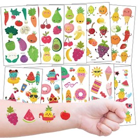 Glitter Temporary Tattoos for Kids, 10 Sheets Summer Fruit Transfer Tattoos for Boys Girls, Party Bag Fillers, Party Supplies, Small Gifts
