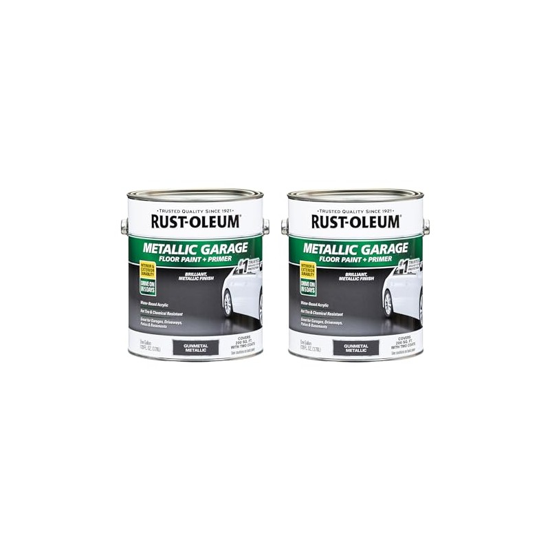 Rust-Oleum 349353-2PK Metallic Garage Floor Paint and Primer, Gallon, Gunmetal,