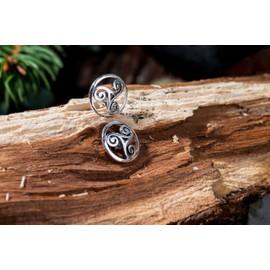 WINDALF ALIJA Boho Earrings Diameter 1.2 cm Celtic Triskele Life Spirals Silver Stud Earrings 925 Sterling Silver, Sterling Silver, No Gemstone