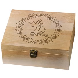 arricraft 1 Pc Wooden Memory Keepsake Box, Bridal Shower Gifts Memory Box with Hinged Lids Wedding Engagement Couples Gifts Keepsake Chest for Souvenirs Picture Letter Storage 9.6x7.6x4inch