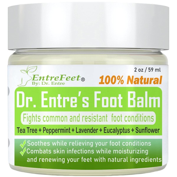 Dr. Entre's Antifungal Foot Balm: Tea Tree Oil & Shea Butter Based - Organic Treatment Cream for Athletes Foot, Dry Feet, Cracked Heels, Itching, and Odor - Foot Care E-Book Included