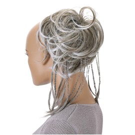 CAISHA PRETTYSHOP XXL Large Scrunchy Braided Updo Slightly Wavy Messy Bun Hairpiece Gray Mix G10D