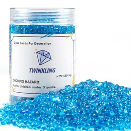 TWINKLING High Luster Round Fire Glass Stones Marbles Beads Gems for Fire Pit Vase Fillers Crafts Aquarium Garden Decoration, 3-6mm, 1-Pound Jar (Ocean Blue)