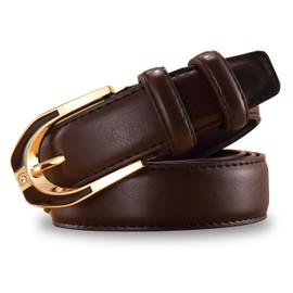 Vedicci Cinturon para mujer de Piel Genuina con hebilla metálica. Cintos para mujer de diseño casual o formal. Cinturones mujer/dama. Disponibles en 2 tallas. Women Belt. Gout (Café Oscuro, S-M)