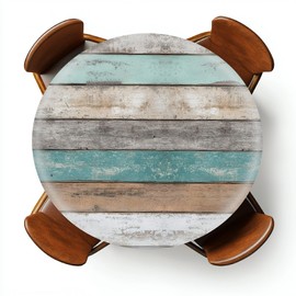 YEYE JUICE Round Fitted Tablecloth with Elastic Round Outdoor Tablecloth for 45" - 56" Round Tables Waterproof Round Table Cover for Indoor Dinner, Picnic, Camping, Yard (Vintage Woodgrain)