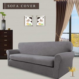 Easy-Going 2 Pieces Microfiber Stretch Sofa Slipcover – Spandex Soft Fitted Sofa Couch Cover, Washable Furniture Protector with Elastic Bottom Kids,Pet (Sofa, Light Gray)