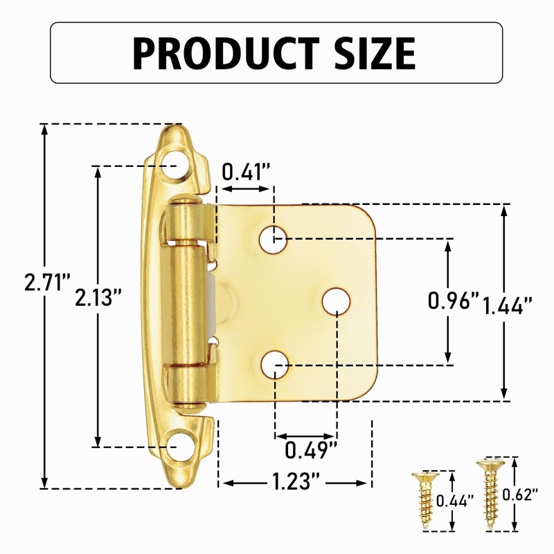 1/2" Brass Gold Overlay Cabinet Hinges, 30 Pack (15 Pairs)