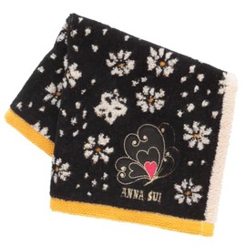 ANNA SUI 109482-0010-02 Towel Handkerchief, Butterfly Applique Embroidery (Yellow), Women's Towel, Hand Towel, Approx. 9.8 inches (25 cm)