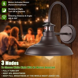 Oil Rubbed Bronze Motion Sensor Outdoor Barn Lights - Dusk to Dawn Farmhouse Gooseneck Barn Light, 12" Porch Light Fixture Wall Mount, Exterior Wall Lighting Fixture for Garage Patio Doorway, 2 Pack