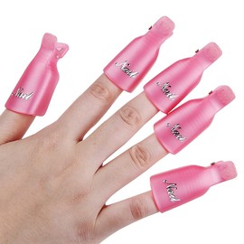 Useful 10Pcs Plastic Acrylic Nail Art Soak Off Clip UV Gel Polish Remover Cap Wrap Tool (Pink)