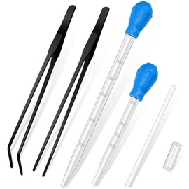 2 comederos de coral para acuario con 2 pinzas largas de alimentación rectas y curvadas de acero inoxidable, alimentador de puntos de coral acrílico, tubo largo, herramientas de alimentación para reptiles para plantas acuáticas, pez león, peces marinos