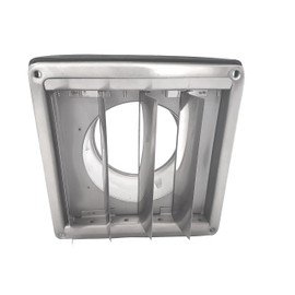 Square Stainless Steel Weather Guard with Moving Fins Pipe Connection DN 100 125 150 200 mm Overpressure Exhaust Air Grille, silver