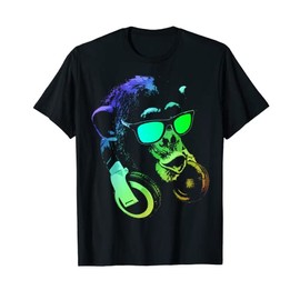 Monkey T-Shirt with DJ Headphones and Sunglasses, black