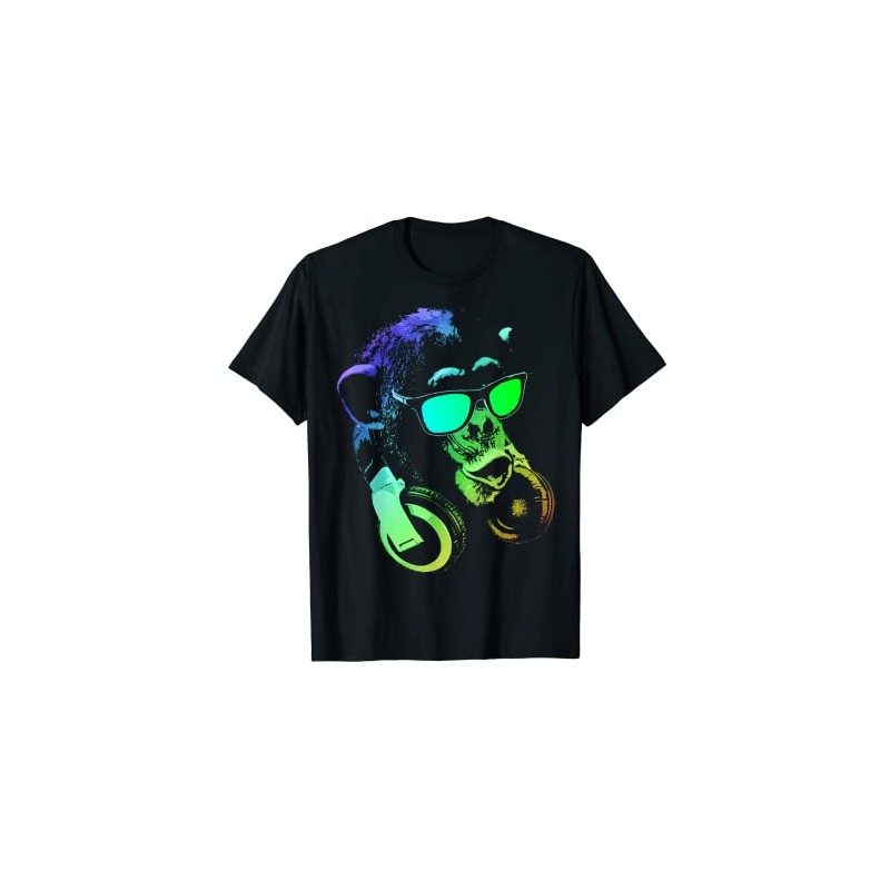 Monkey T-Shirt with DJ Headphones and Sunglasses, black