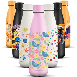 HoneyHolly Stainless Steel Water Bottle, 500 ml, BPA-Free, Thermos Flask, Double-Walled, Water Bottle, Stainless Steel, Leak-Proof, 18/8 Stainless Steel, Thermos Flask for Sports, Camping,