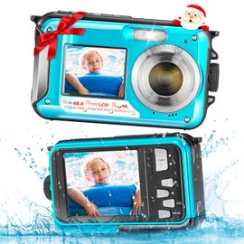 MINENICE Unterwasserkamera, Digitalkamera HD 2.7K 48MP 10FT Kamera Wasserdicht Dual Screen wasserdichte Kamera Anti Shake 16X Digital Zoom Schnorcheln Digitalkamera für Schnorcheln Schwimmen blau