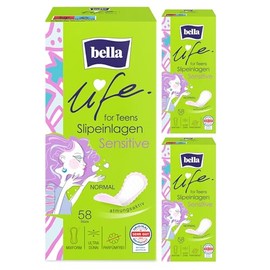 bella Life for Teens Pantiliners Normal Pack of 174 (3 x 58) Unobtrusive Protection in Flexible Mix Form Fragrance-Free