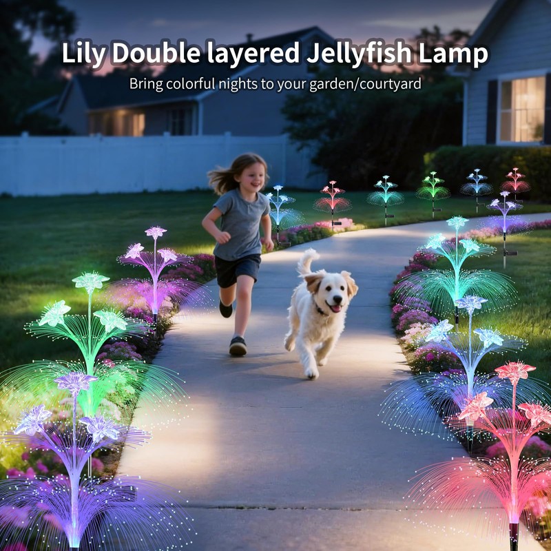 BEIDOULU Solar Lights Outdoor 2 Pack, Fiber Optic Flower Solar