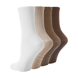 BONANGEL Women's Yoga Socks, 4Pairs-Coffee+Brown+Beige+White
