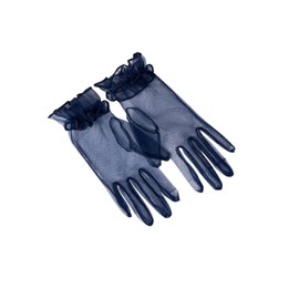 bmactosh Women's Tulle Tea Party Gloves Prom Evening Party Accessories Short Bridal Wedding Gloves, Navy Blue, One Size