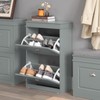 Haotian Small Shoe Cabinet, Grey 2 Flip Drawers Freestanding Shoe