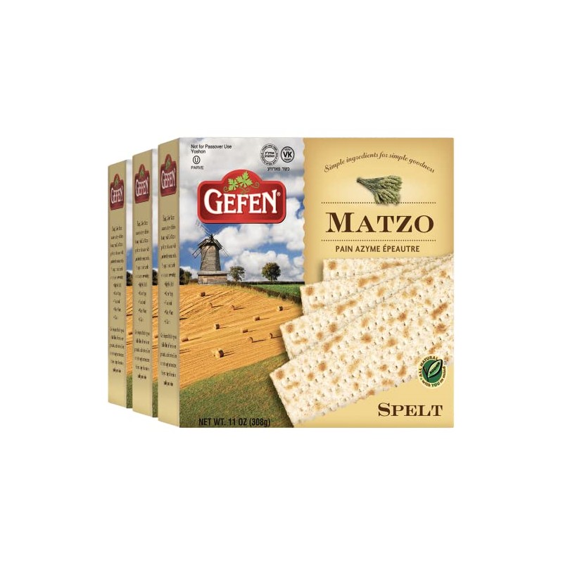 Gefen Organic Spelt Matzo 11oz (3 Pack) All Natural, Crisp