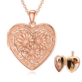 Dorunmo Locket Necklace 14k Rose Gold Plated Silver Sunflower Heart Shaped Locket Necklace That Holds 2 Pictures, You Are My Sunshine
