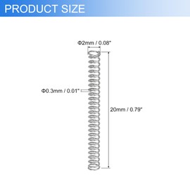 QUARKZMAN Pack of 6 Compression Springs, Stainless Steel Coil Springs, 0.3 mm Wire Dia. x 2 mm Outer Dia. x 20 mm Length Extension Spring Ballpoint Pen Compression Springs for Workshop, Home Repairs,