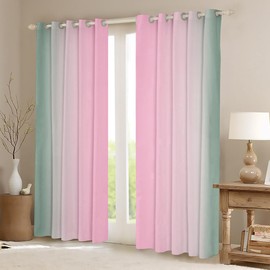 jejeloiu (2 Panels, 38 x 45 Inch Pink and Green Darkening Drapes Gradient Style Curtains for Bedroom Living Room for Kids Women Men Ombre Printed 30%-50% Blackout Curtains Geometric Window Treatments
