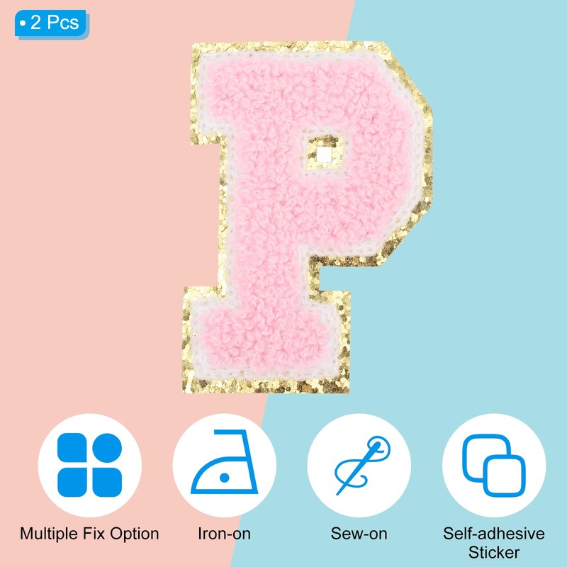 PATIKIL 2 Pcs Iron on Letter Patches, Chenille Glitters Letter
