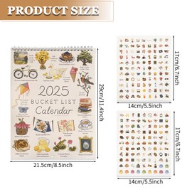 2025 Bucket List Calendar,12 Months Large Double spiral Wire-Binding Wall Calendar with Hook,To-Do List & Notes, Wall Calendar for Planning