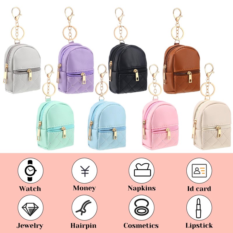 Liliaafar Mini Backpack Keychain Coin Purse for Women, 8 Pcs,