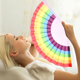 BESTOYARD Folding Fan, Plastic, Rainbow Color, Cloth, Silk, Men's, Rainbow, Foldable, Gay, Gentleman, Men, Women, Kimono, Short Fan, Kimono, Accessories, Yukata, Festival, Summer, Gift