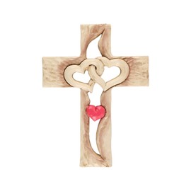 Sarini Wooden Cross Hand Carved Wall Decoration Red Love Cross Fade Resistant Home Decor for Living Room Bedroom Office Spiritual Wall Art