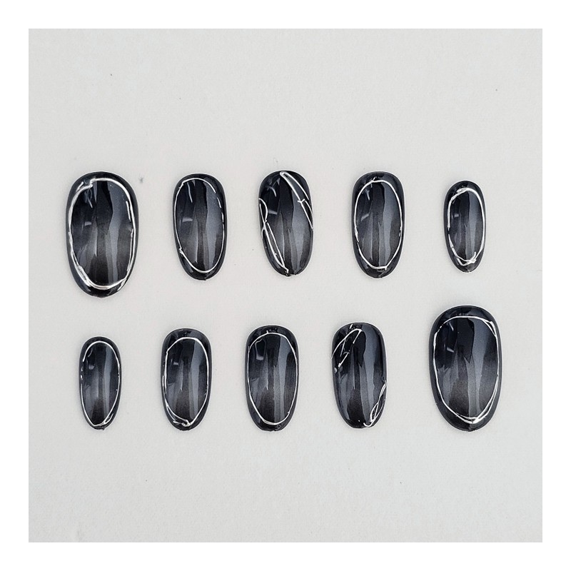 Black Barcode [Handmade Nail Tips] Emily Nail - Short Almond