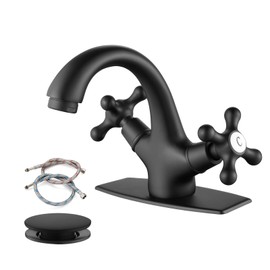 gotonovo Bathroom Sink Faucet Single Hole Double Cross Handle Knobs Lavatory Vessel Sink Mixer Tap Bathroom Faucet with Pop up Drain and Deck Cover Plate Matte Black
