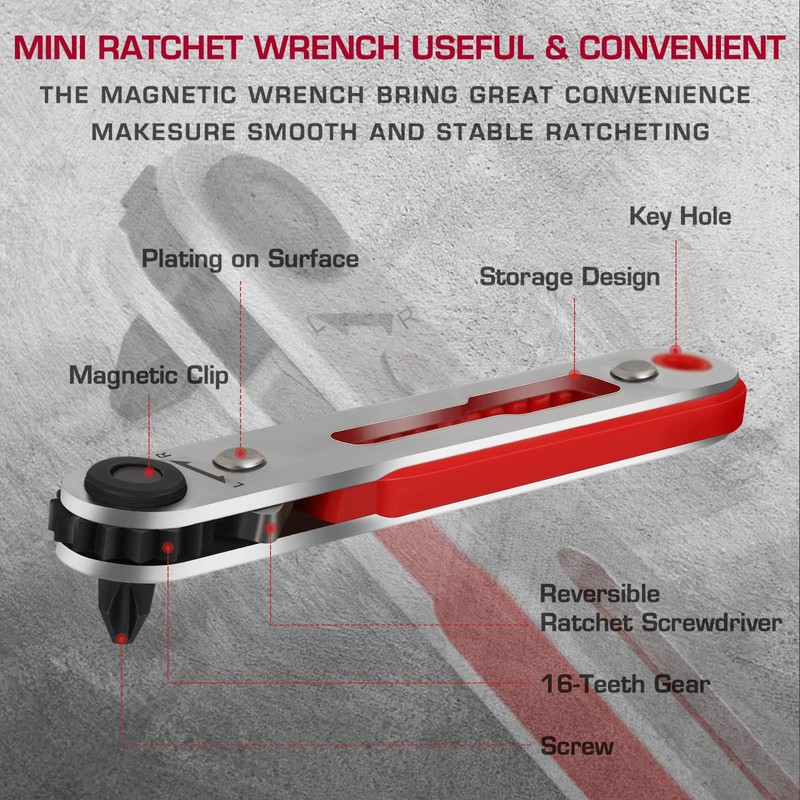 Hakkin 15PCS Mini Ratchet Wrench Screwdriver Set Close Quarters Ratcheting