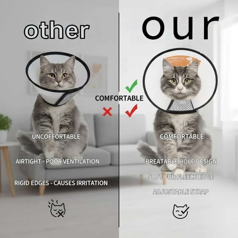Cat Cone, Pet Elizabethan Collar Adjustable Lightweight Anti Lick Bite