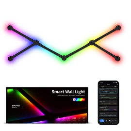 KOBAIBAN Smart Wall Light Lines, WiFi RGB LED Light Bars, 16M+ Color Dimmable Music Sync DIY Home Decor Light Bars for Gaming Party Streaming Lovers, Work with Alexa & Google Assistant (6 Lines,Black)