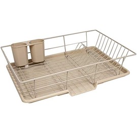 Sweet Home Collection 3 Piece Dish Drainer Rack Set with Drying Board and Utensil Holder, 12" x 19" x 5", Beige