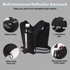Running Vest Phone Holder Reflective Running Vest with Water Bottles Pocket, Men Women Running Hydration Vest for Running Cycling Jogging