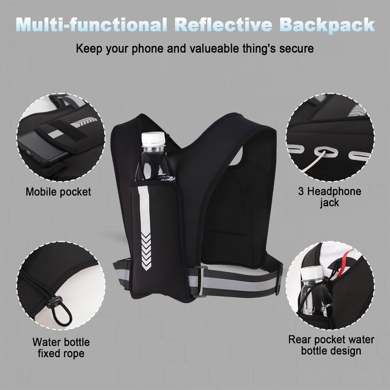 Running Vest Phone Holder Reflective Running Vest with Water Bottles
