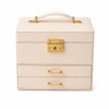 White Leather Jewelry Storage Box with Three Layers and Removable
