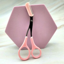 Pink Eyebrow Grooming Scissors with Built-in Comb (1PC) Self-Grooming 5ea