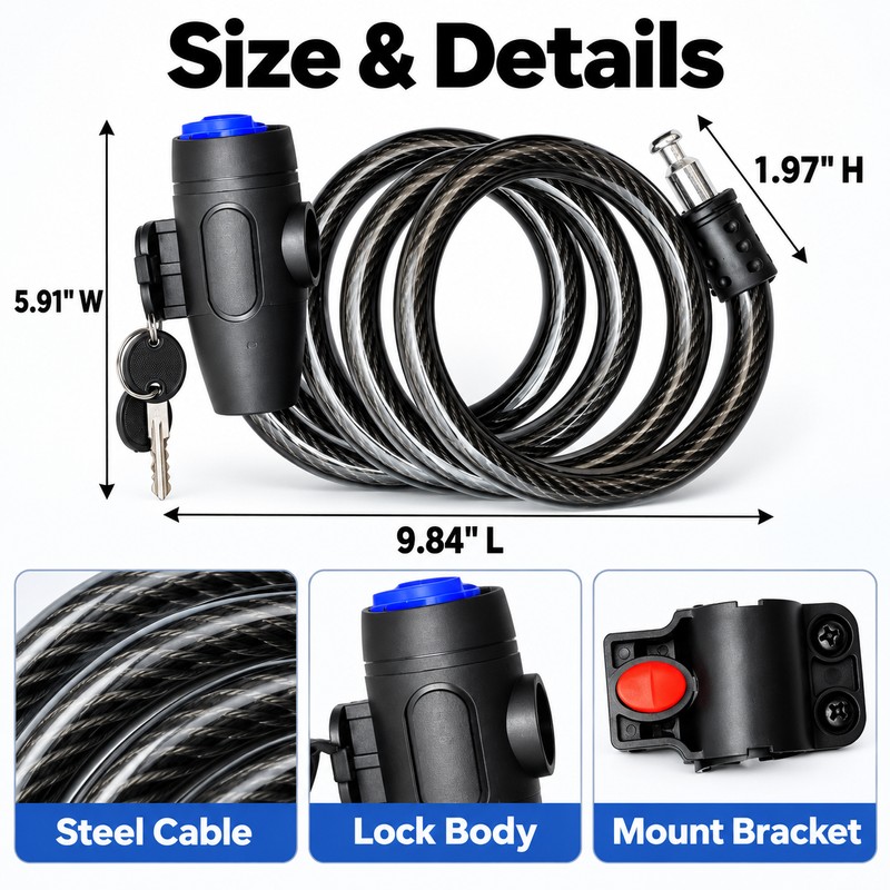 Bicycle Bike Lock Anti-Theft Steel Cable – Portable Security Lock