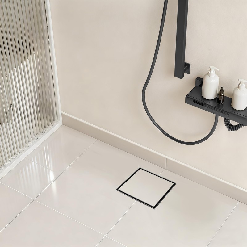 EBYTE Square Shower Drain, 6 Inch Black 304 Stainless Steel